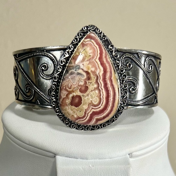 Vintage Style Rhodochrosite 925 Gemstone Bangle